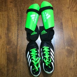 EUC- Adidas boys soccer cleats and shin guards